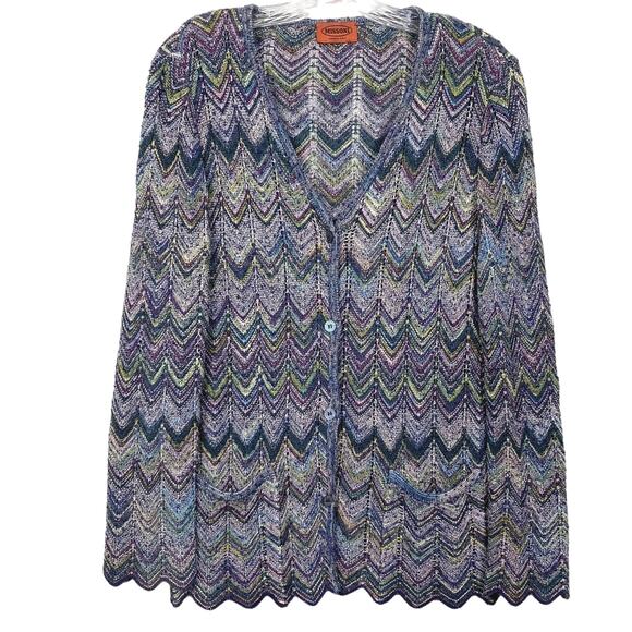 NWOT MISSONI Cardigan Sweater 40~M~L ITALY Chevron ZigZag-Button-Up Scallop-Hem - Picture 1 of 11